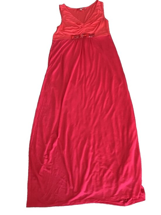 Boden Maxi Dress Womens 8 Beaded Pink Coral Lyocell Ruched Resort Vacation - Picture 2 of 16